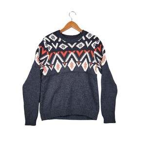 Lucky Brand Men’s M Navy Fair Isle Wool Blend Sweater Nordic Ski Lodge